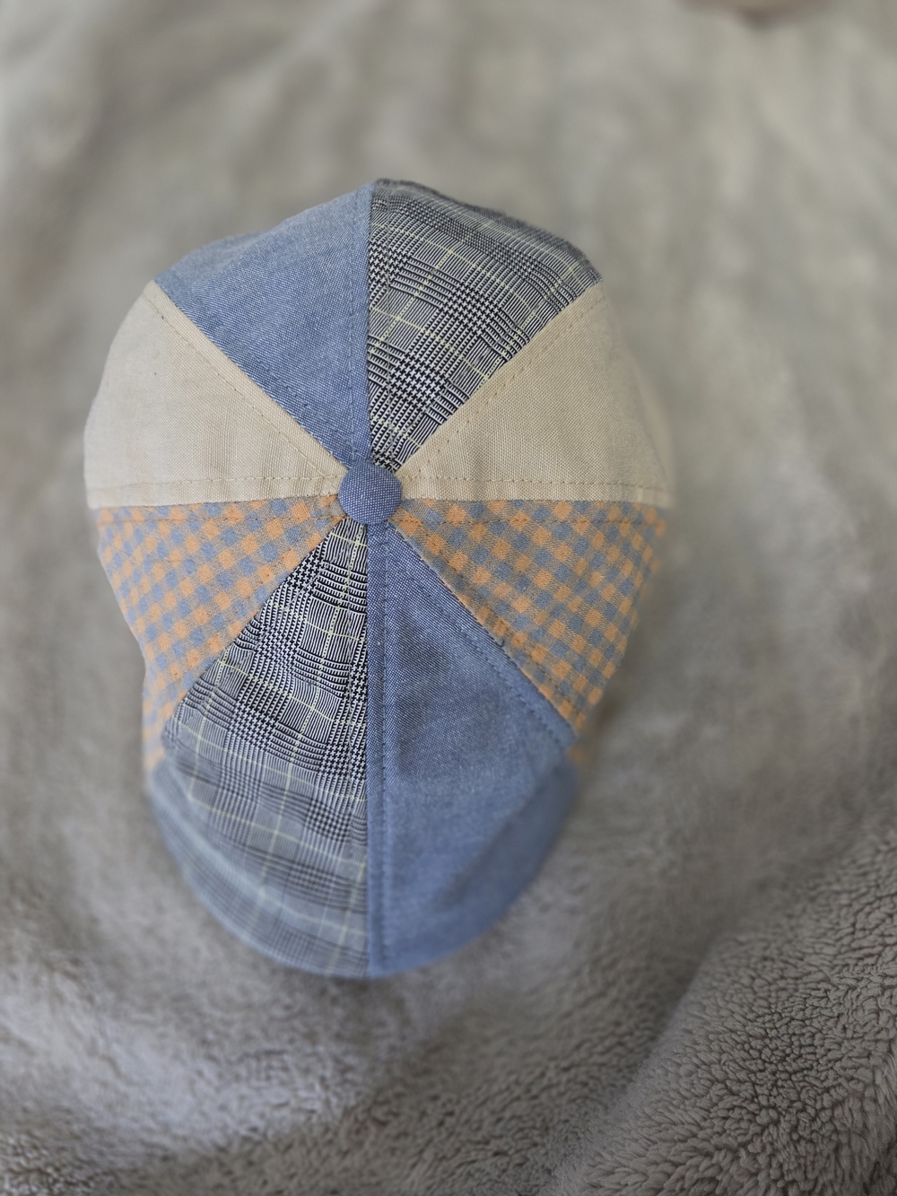 Patchwork Baker Boy Cap in Blue, Tan & Cream - Unbranded